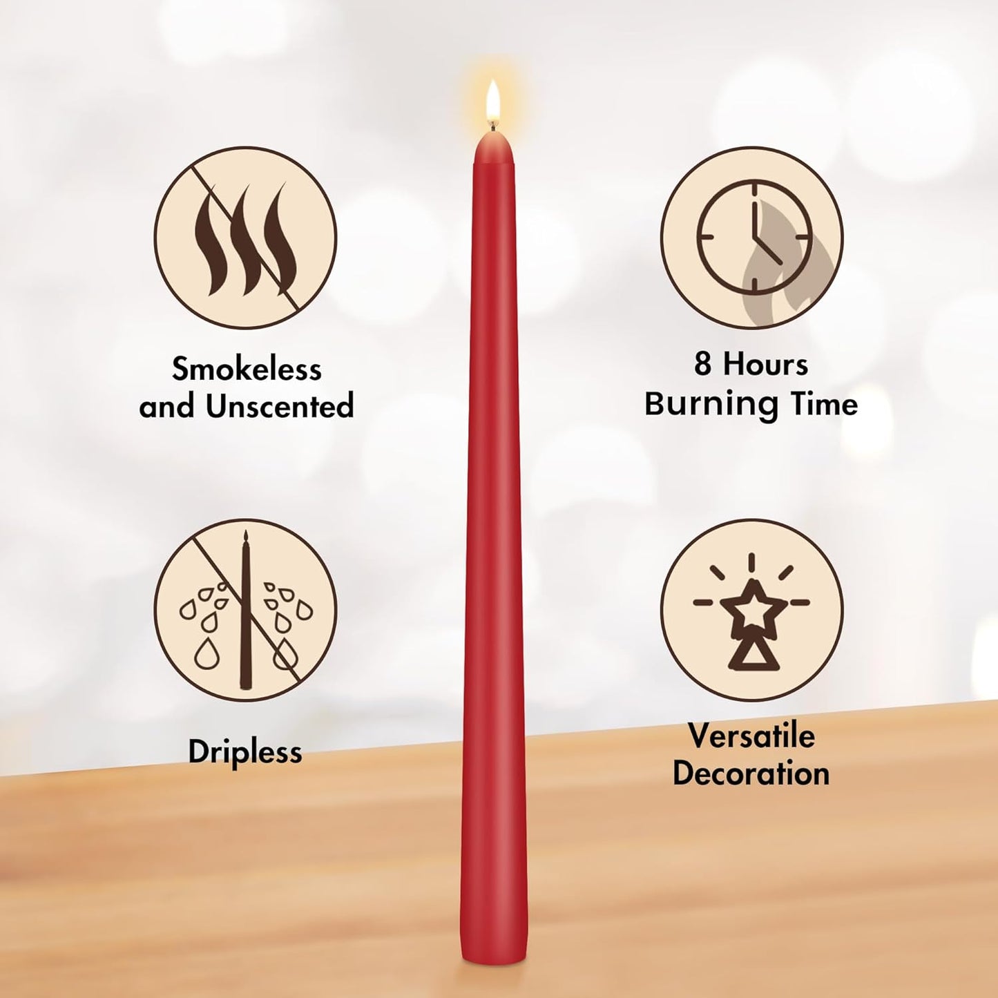 KORCCI Ivory Taper Candles 10 Inch - Set of 6 Long Candles, 8 Hours Long Burning, Smokeless & Unscented & Dripless, for Christmas Holiday Décor, Weddings, Birthdays, Dinner, Rituals (Ivory)