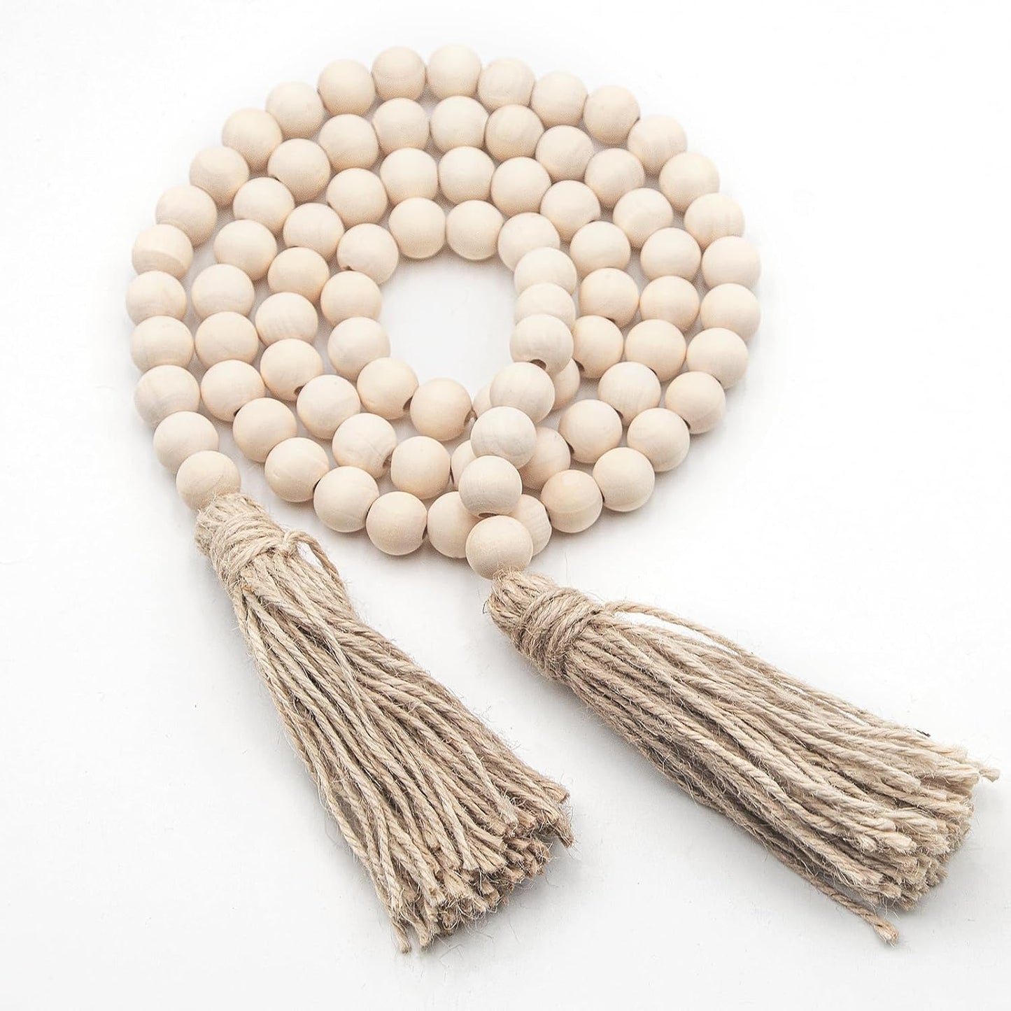 LSKYTOP 60 Inches Wood Bead Garland,Wooden Beads with Tassels,Farmhouse Beads Rustic Prayer Beads Boho Beads for Farmhouse Tiered Tray Coffee Table Mantel Decor (1 Pack)