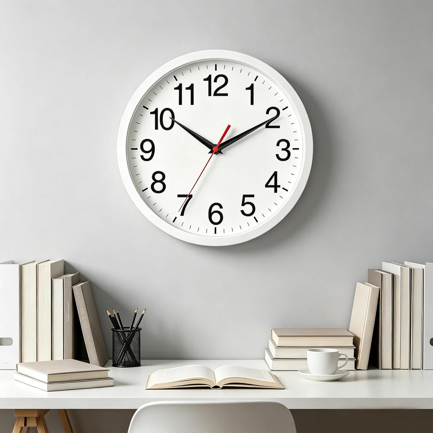 Rohioue Wall Clock Modern 8 Inch Battery Operated Silent Non Ticking Small Analog Clock for Living Room Office Home Bedroom Kitchen Bathroom(Black)