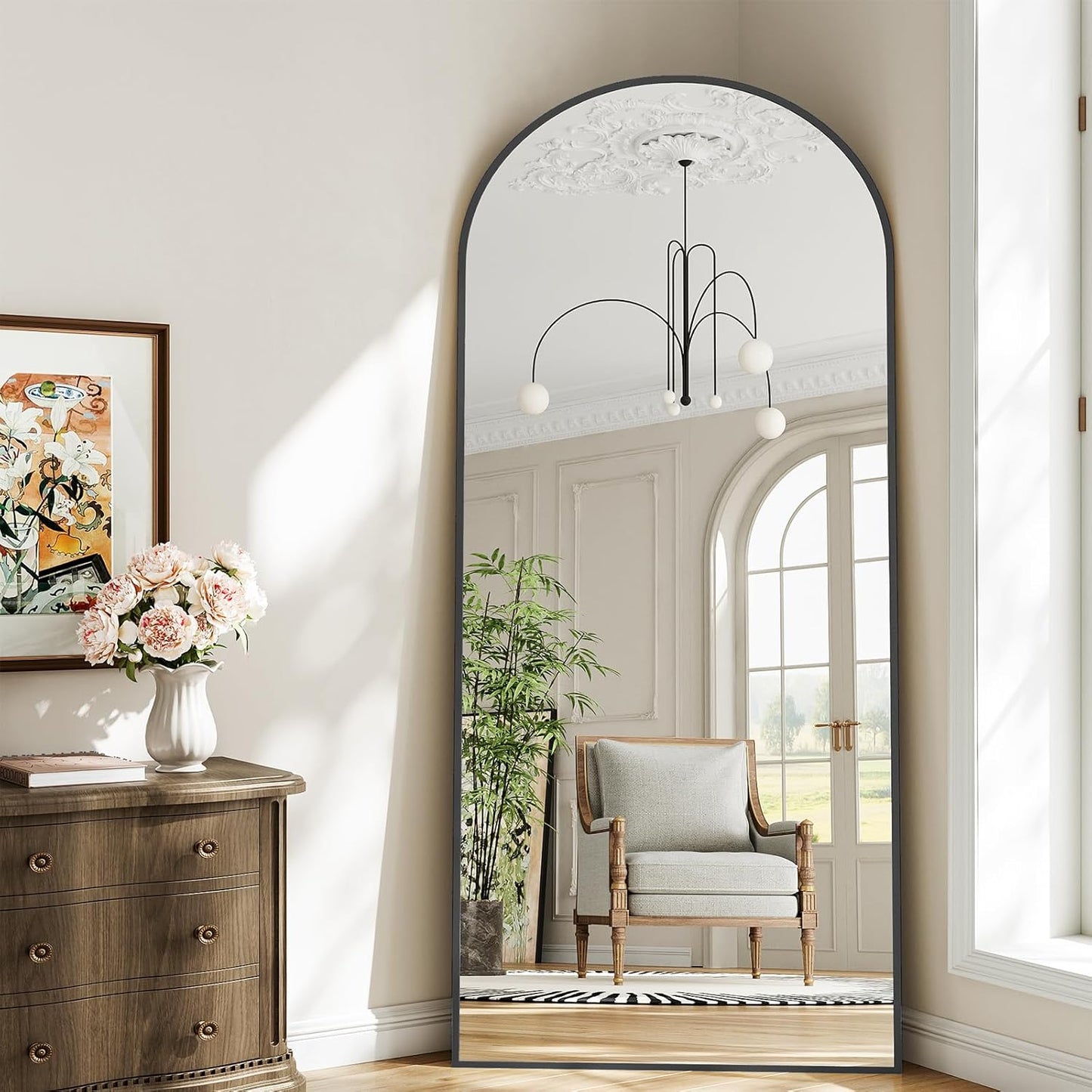 57" x 20" Arched Full Length Mirror - Wall Mounted/Floor Mirror Aluminum Alloy Frame Full Body Mirrors for Bathroom Living Room Bedroom and Entryway,Black