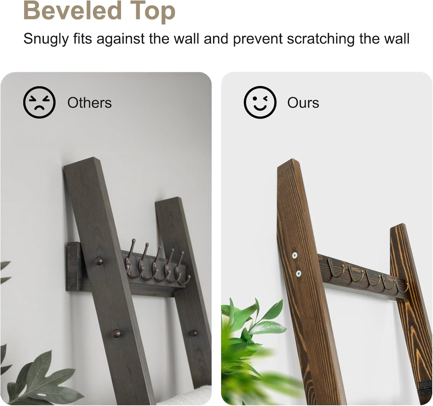 TEAKMAMA 6-Tier Blanket Ladder for Living Room and Bedroom,5.4 Ft Wall Leaning Quilt Rack with Hooks,Rustic Decorative Farmhouse Blanket Storage,Stylish Ladder Holder,Christmas Decorations,Black