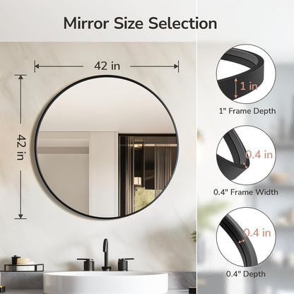 USHOWER Bathroom Mirrors for Over Sink, 36 Inch Circle Mirror with Metal Frame, Black Wall Mirror for Vanity, Entryway, Living Room, Hallway and Bedroom Decor