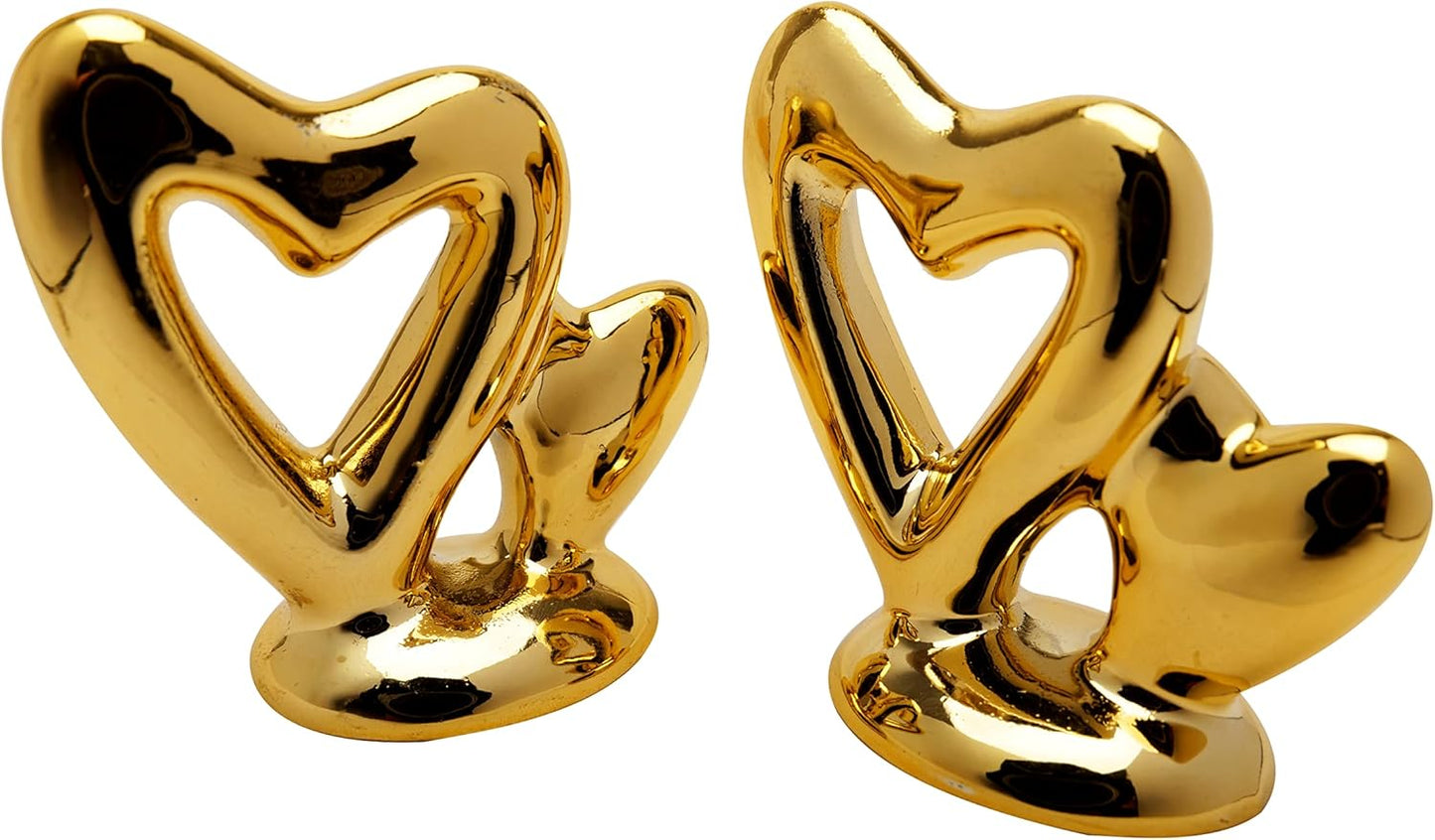 2 Pieces Gold Small Animal Statue Moon Statue Decor Modern Style Ceramic Moon Figurines Statues for Home Decor Accents Living Room Office Table Bookshelf Desk Bedroom Decorative Objects