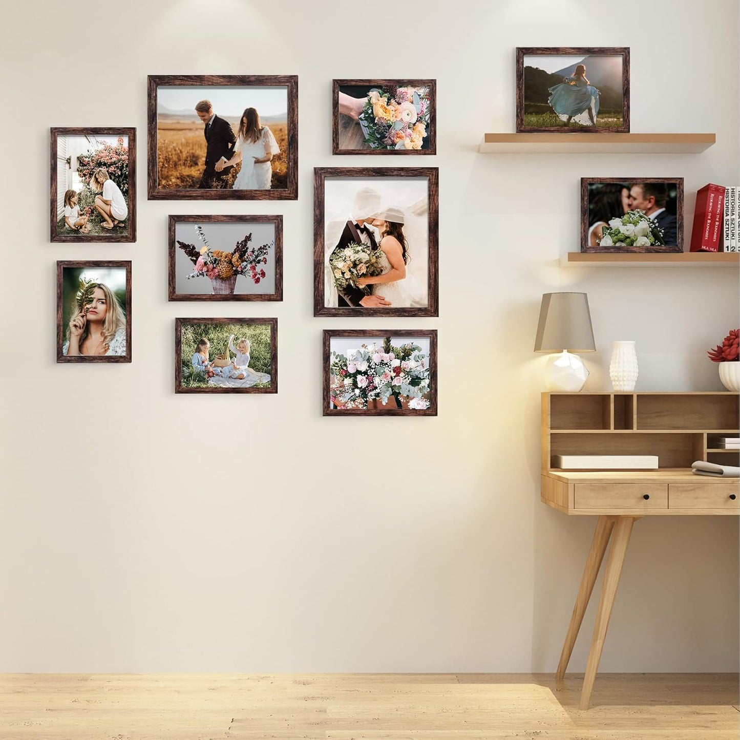 LUCKYLIFE Picture Frames Collage Wall Decor 10-Pack, Gallery Wall Frame Set with 8x10 5x7 4x6 Frames in 3 Different Finishes