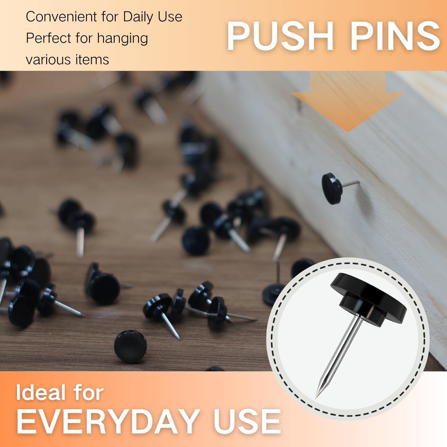 150 PCS Clear Push Pins Tacks Count in Reusable Box for Bulletin Boards and Wall Displays Heavy Duty Plastic Head