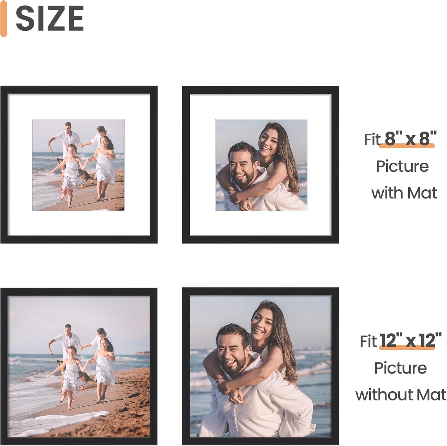 upsimples 8x10 Picture Frame, Display Pictures 5x7 with Mat or 8x10 Without Mat, Wall Hanging Photo Frame, Black, 1 Pack - Colors A