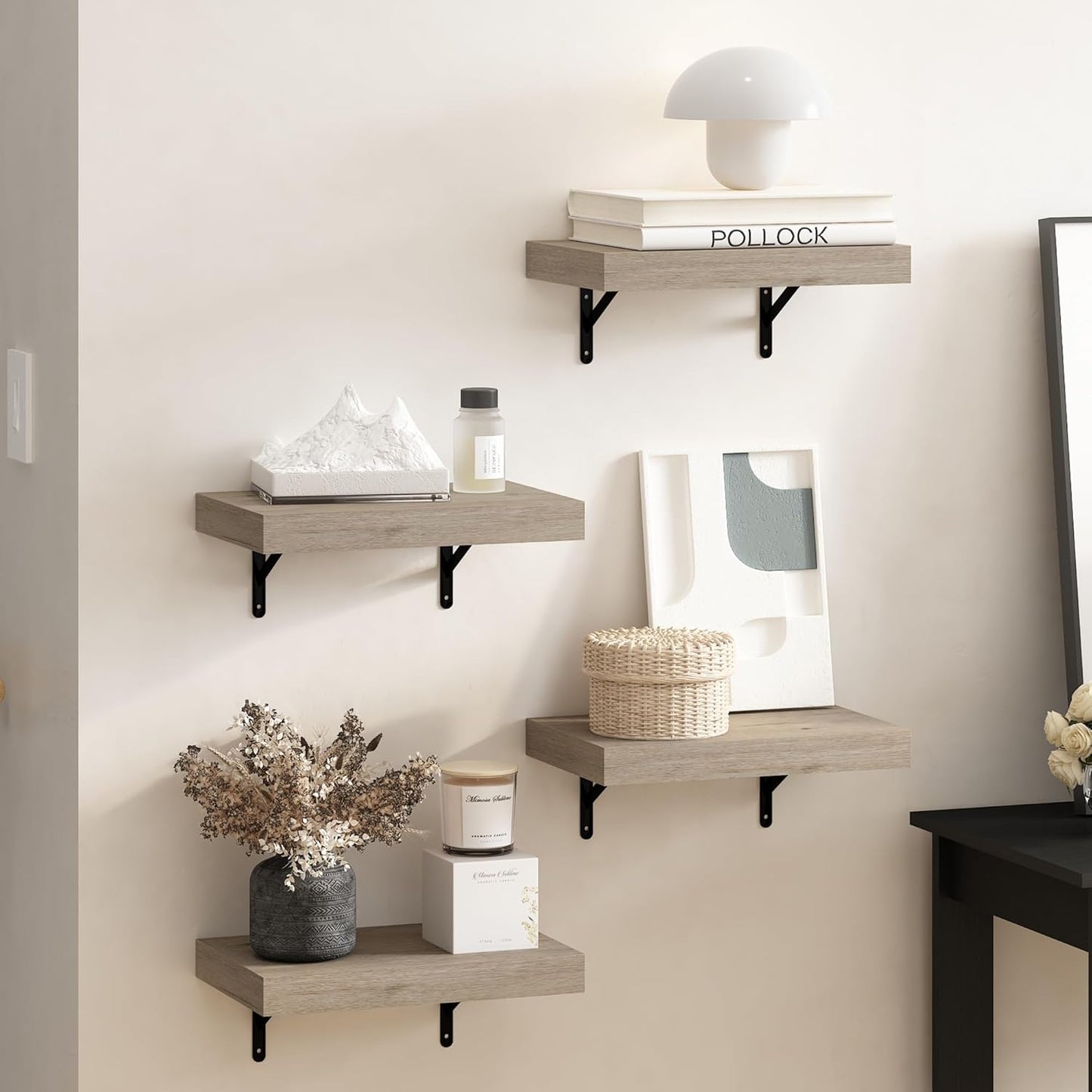Furinno Rossi 5-Tier Wall Mount Floating Radial Corner Shelf, White