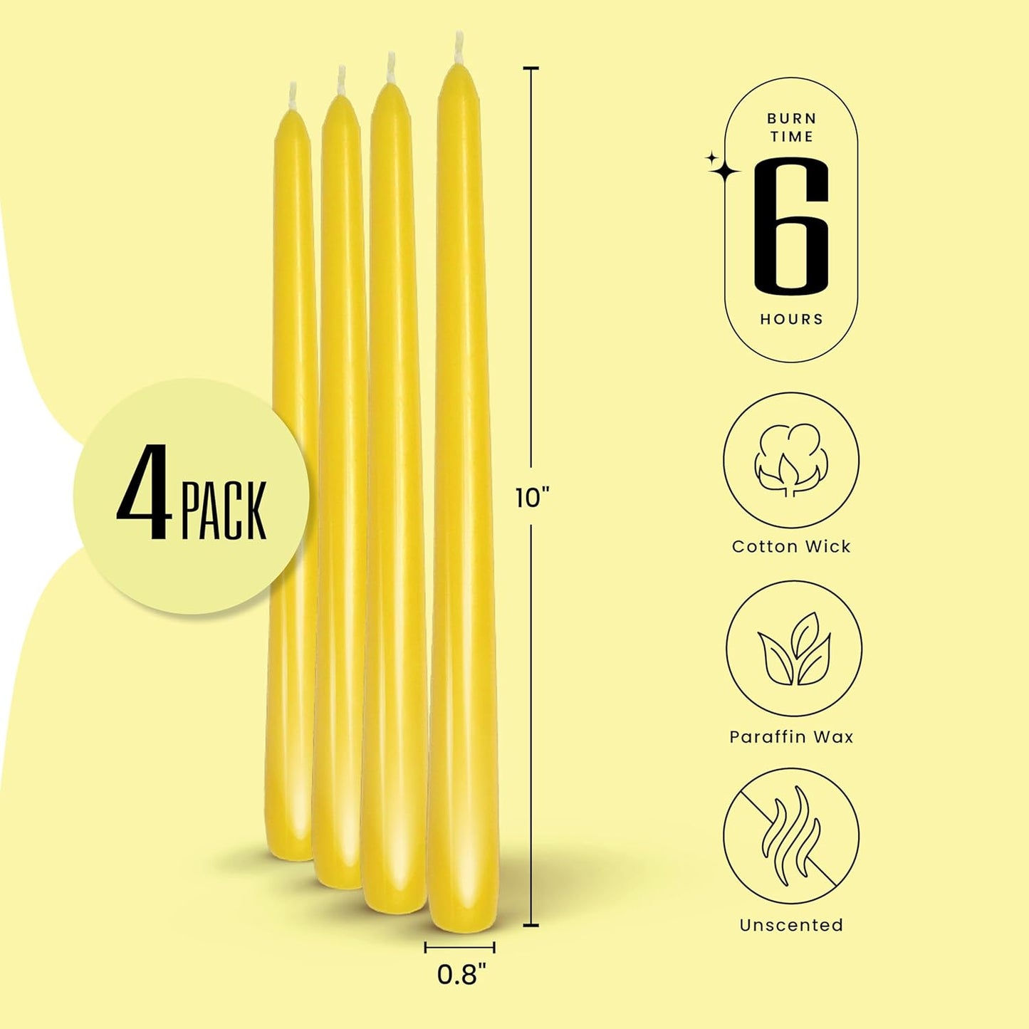 Leor & Lair Ivory Taper Candles - 4 Pack 10" Ivory Candlesticks - Unscented Cream Candle Sticks for Home Decoration, Holiday Tables, Weddings, Restaurants & Business Events