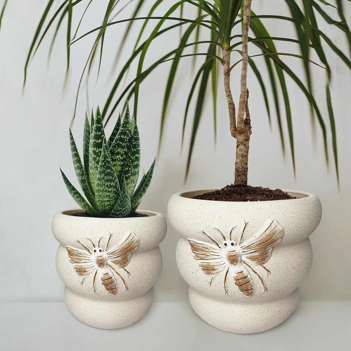 YBX 8 Inch + 6 Inch Ceramic Plant Pots, Succulent Flower Pots with Drainage Holes, Terracotta Planters for Indoor Plants, White&Terracotta (Garden)