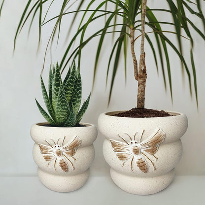 YBX 8 Inch + 6 Inch Ceramic Plant Pots, Succulent Flower Pots with Drainage Holes, Terracotta Planters for Indoor Plants, White&Terracotta (Garden)