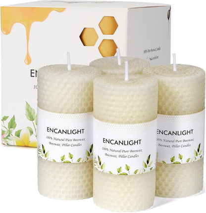White Roll 2packs Bee swaxs Pillar Candles,Honeycamb Pillar Candle Set of 2 - Dripless and Smokeless,Approx 30 Hours Hurn for Home Decor,Party Wedding, Dinner
