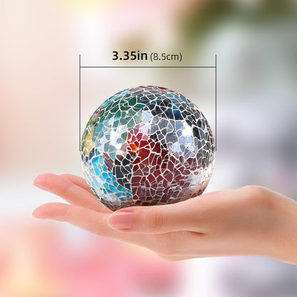 3Pcs Mosaic Glass Orbs Decorative Balls Set 8.5cm/3.35inch Blue Sphere Wedding Party Home Decor Table Centerpiece