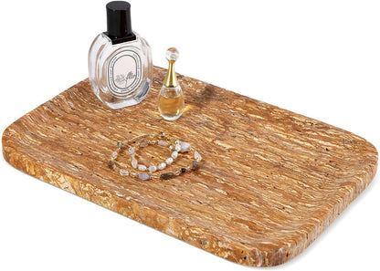 Marble Vanity Tray for Dresser Organizer, Travertine Bathroom Tray Countertop, Beige Decorative Serving Trays, Kitchen Sink Storage, Jewelry & Perfume Holder(Travertino Romano)