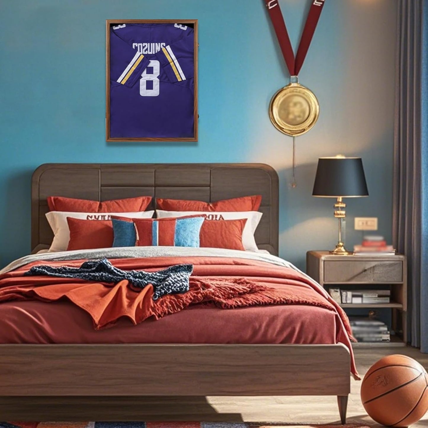 Large Lockable Jersey Frame Display Case Wall Mount, T-Shirt Shadow Box with Clear UV-Protective Acrylic, Hangers Linen Backing for Football, Basketball, Baseball