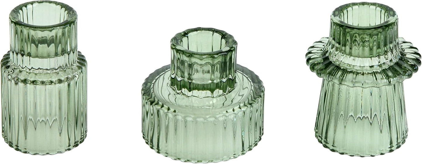 Vixdonos Taper Glass Candlestick Holders Tealight Candle Holders for Table Centerpieces, Wedding Decor and Dinner Party (6 Pcs, Green)