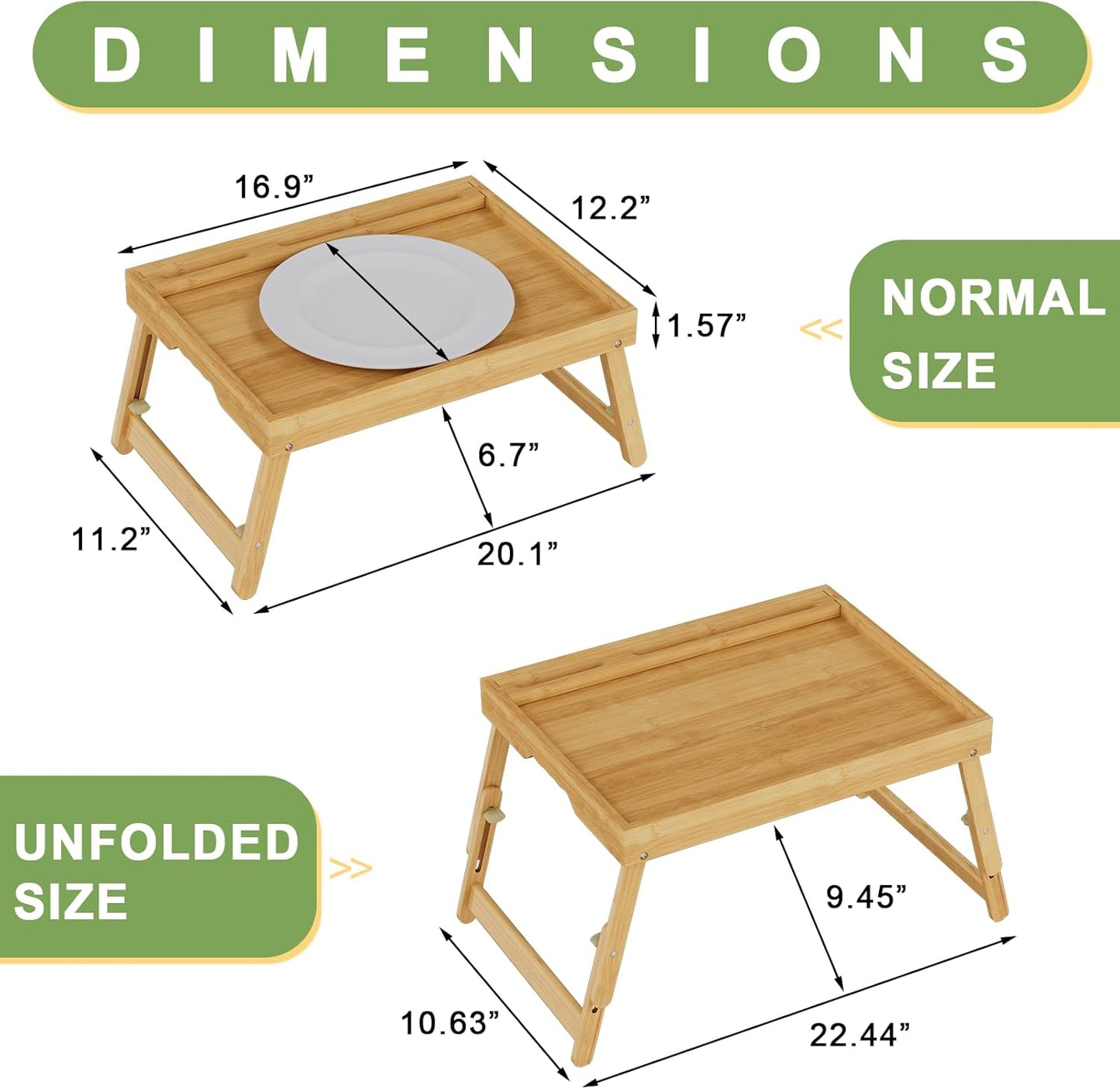 Bed Tray Table with Handles Folding Legs,Bamboo Breakfast Food Tray with Media Slot,Use As Platter,Laptop Desk,Snack,TV Tray Kitchen Serving Tray Black Large