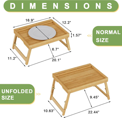 Bed Tray Table with Handles Folding Legs,Bamboo Breakfast Food Tray with Media Slot,Use As Platter,Laptop Desk,Snack,TV Tray Kitchen Serving Tray Black Large