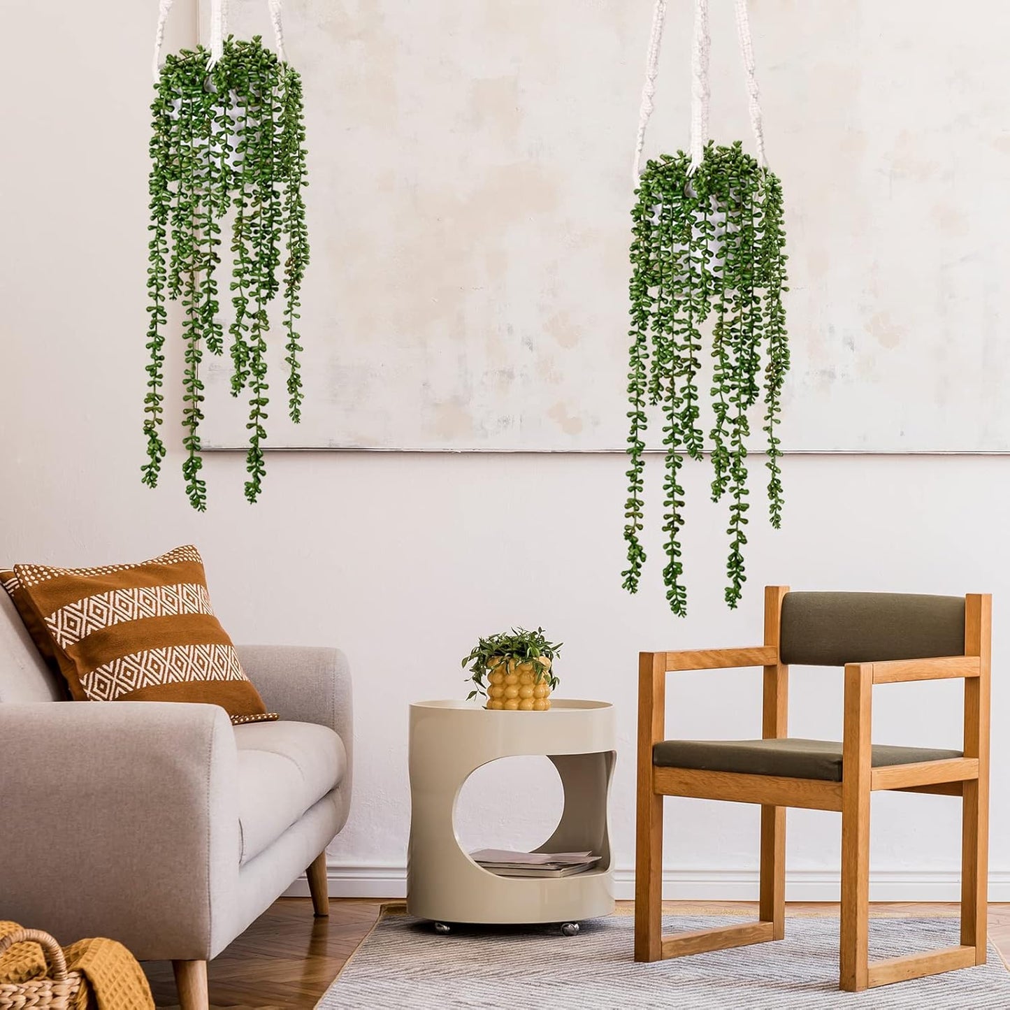 CEWOR 4pcs Fake Hanging Plants, String of Pearls Artificial Hanging Succulents Greenery Wall Backdrop Decor, Artificial Plants Indoor for Home Garden Outdoor Decoration