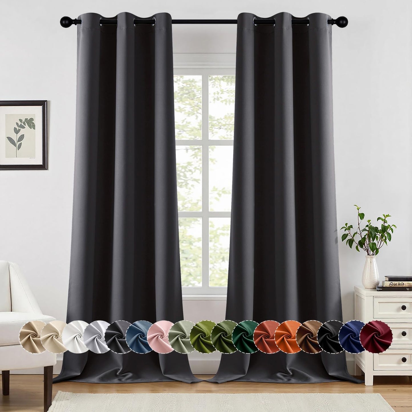 MIULEE Blackout Curtains for Bedroom Living Room 2 Panels, Thermal Insulated Room Darkening Drapes Grommet Noise Reducing Light Blocking Window Treatments 63 Inches Long 40x63 Inch Black - Colors A
