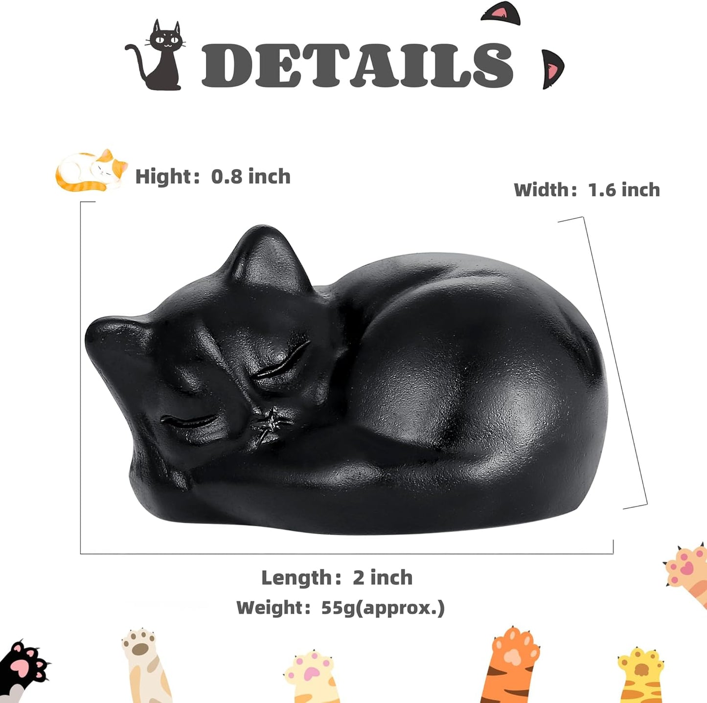 YATOJUZI 2" Cat Decors Statue Opal Moonstones Crystals Opalite Sleeping Cats Gemstone Hand-Carved Cute Animal Figurines Home Office Desk Decor Stocking Stuffers Cat Themed Ornaments Gifts for Women