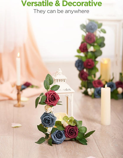 InnoGear Artificial Flowers, 50 Pcs Dark Red Foam Fake Roses Bulk with Stems for Mother's Gift Decoration Celebration DIY Wedding Bouquets Centerpieces Bridal Shower Party Christmas Tree