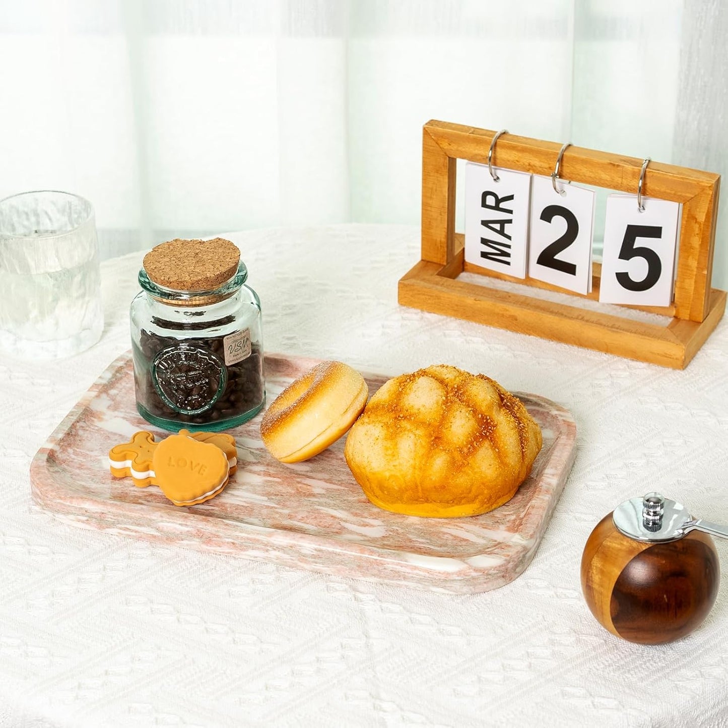 Marble Vanity Tray for Dresser Organizer, Travertine Bathroom Tray Countertop, Beige Decorative Serving Trays, Kitchen Sink Storage, Jewelry & Perfume Holder(Travertino Romano)
