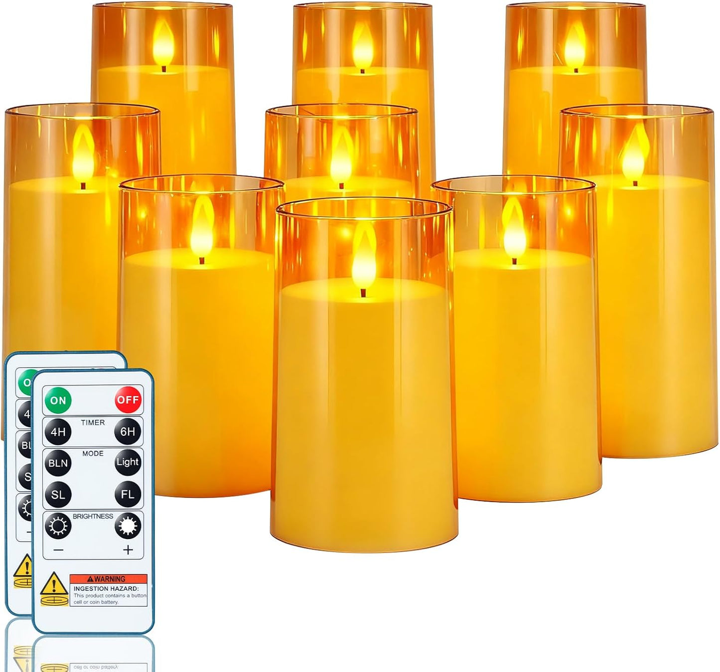 Homemory Gray Flickering Flameless Candles, Battery Operated Acrylic LED Pillar Candles with Remote Control and Timer, Halloween Decor, Set of 5