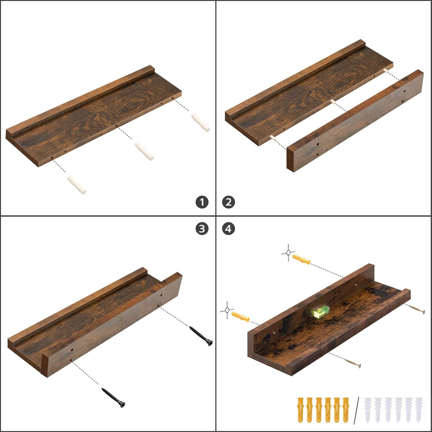 HOOBRO Floating Shelves, Wall Shelf Set of 3, 35.4 Inches Hanging Shelf with Raised Edge and Invisible Brackets, for Bathroom, Bedroom, Kitchen, Office, Living Room Decor, Rustic Brown BF90BJ01