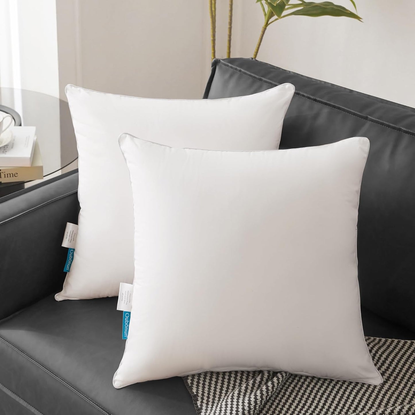 Oubonun 18"x18" Pillow Inserts (Set of 2) - Throw Pillow Inserts with 100% Cotton Cover - 18 Inch Square Interior Sofa Pillow Inserts - Decorative Pillow Insert Pair - White Couch Pillow