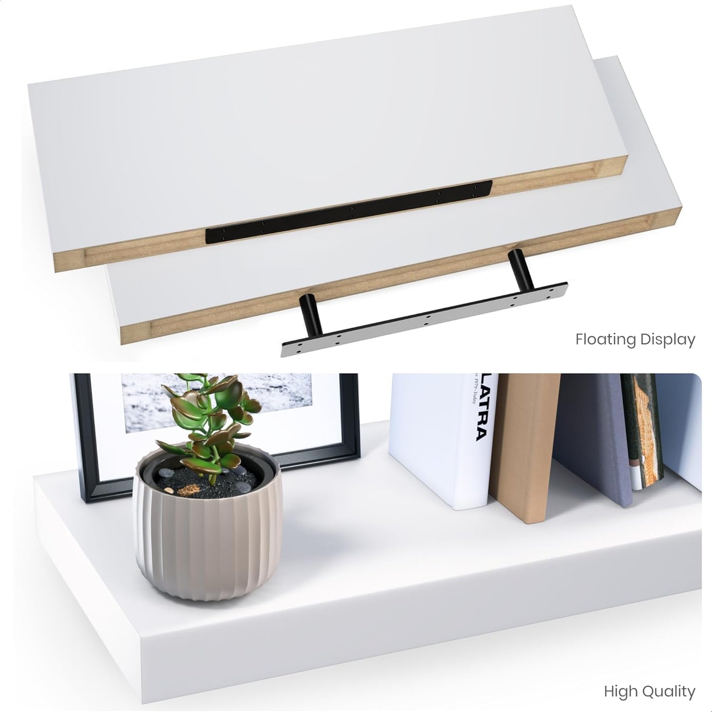 Ballucci Floating Shelves for Wall, 48" Wood Wall Shelf Set of 2, with Invisible Brackets for Bathroom, Living Room, Bedroom, Kitchen, Nursery, 8" Deep, Black