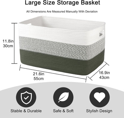 OIAHOMY Large Blanket Basket, 22”x17”x12” Rectangle Woven Baskets, Nursery Blanket Storage Living Room, Toy Storage With Handle, Large Baskets for Organizing-Gradient Yellow