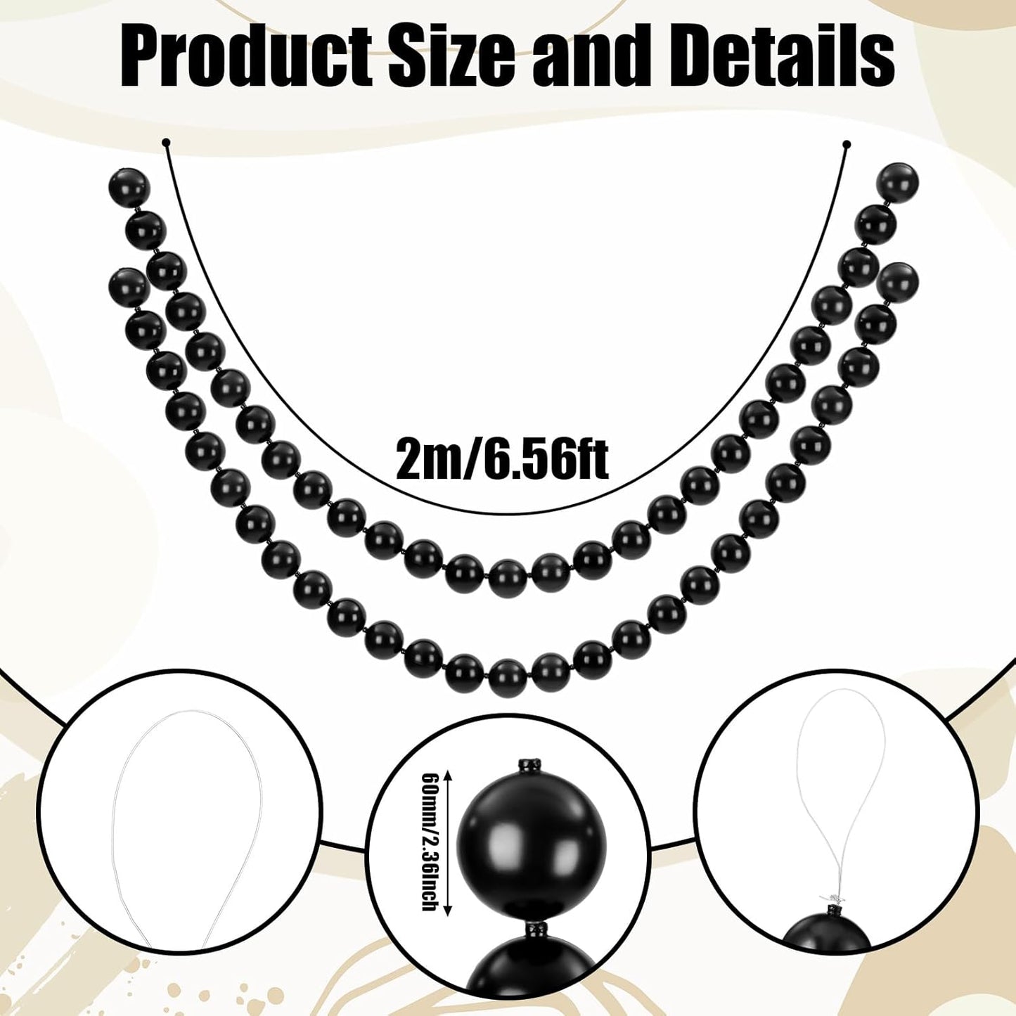 Canlierr 2 Pcs 5.6ft Wedding Giant Pearl Garland Decorations Large Faux Bead Garland with Hook for Ceremony Photo Booth Outdoor Proposal Scene Garden Beach Party Decor(Ivory White,25mm,Simple)