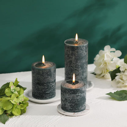 3x6 Inch Sage Green Pillar Candles Set of 3 - Unscented Spring, Long Clean Burning, Large Smokeless Dripless for Home Decor, Dinner Table, Bathroom, Rustic Decor