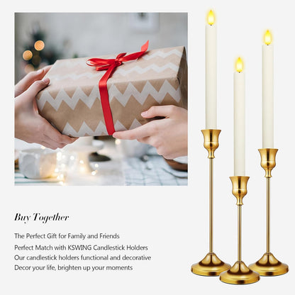 KSWING Upgraded Real Wax Short LED Flameless Taper Candles with Remote, 6 PCS White Candlesticks Battery Operated 3D Flickering - 6" Realistic Fake Candle Sticks for Home/Wedding/Fireplace Xmas Decor