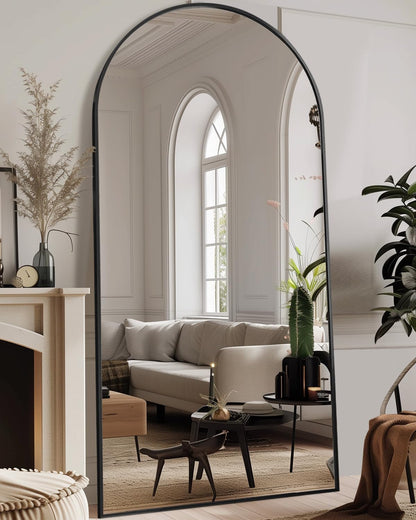 Antok 71" x28” Arched Full Length Floor Mirror, Black Aluminum Frame, Free Standing/Wall Mount/Leaning for Bedroom, Living Room, Dressing Room
