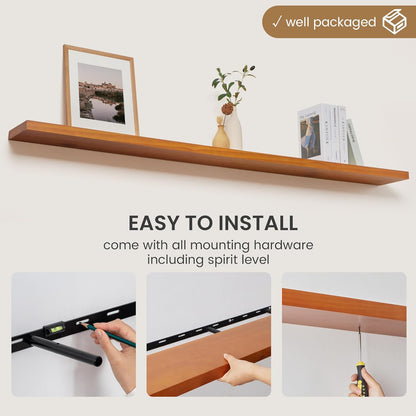 Floating Shelves 36 Inches Long - 8 Inch Deep Rustic Premium Solid Pine Wood for Storage - Farmhouse Wall Mounted for Living Room - Heavy-Duty Metal Bracket - 36" W x 8" D - Set of 2 - White Color