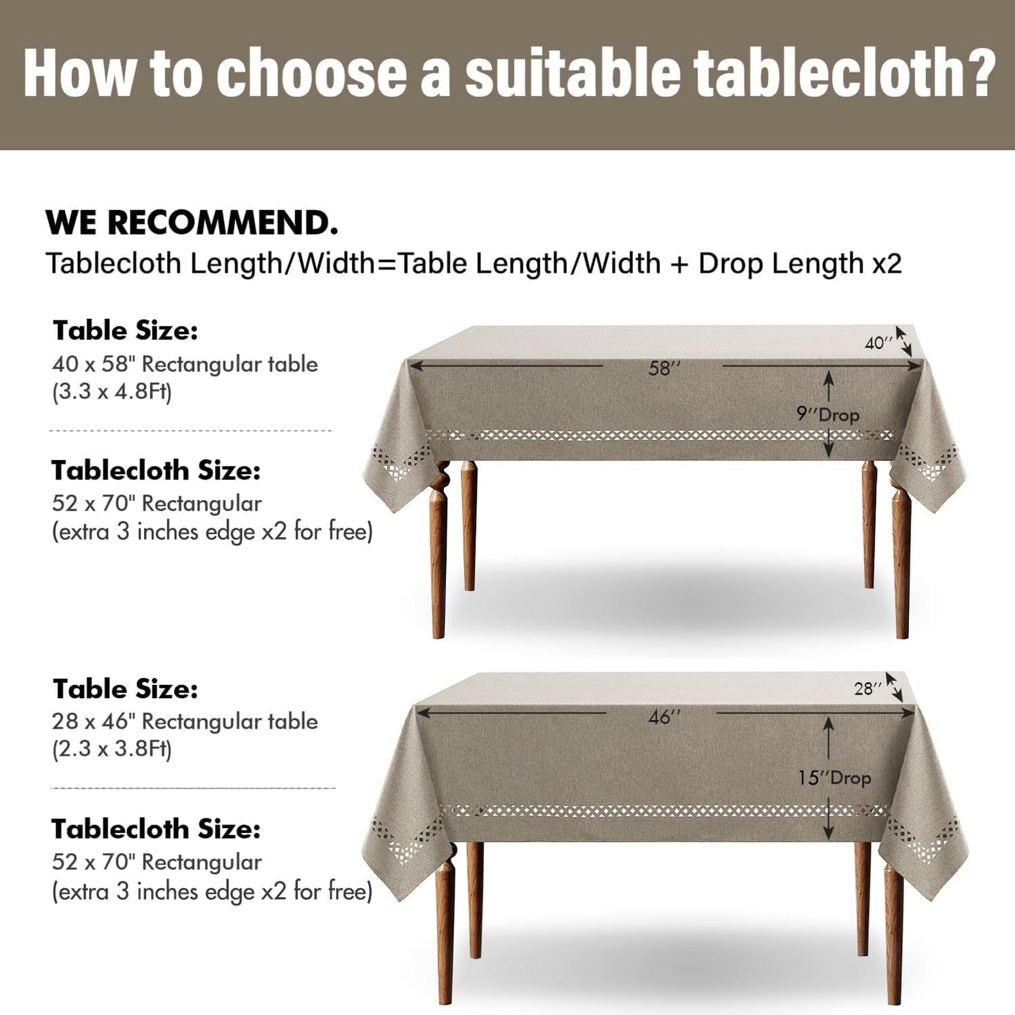 MIULEE Beige Rectangle Linen Polyester Tablecloth with Decorative Cutouts Spring Waterproof Stain Resistant & Shrink-Proof Table Cloth 52x70 inch Farmhouse Style for Dining Wedding and Outdoor