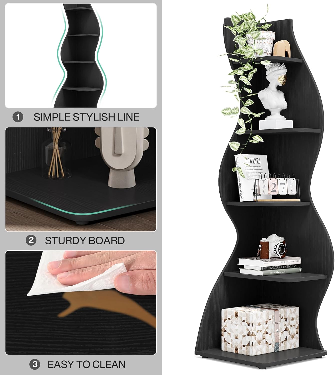 Tribesigns Corner Shelf, Modern 5-Tier Wall Corner Bookshelf, Stylish Corner Small Bookcase Storage Rack Plant Stand with Unique Shape for Living Room, Home Office (White, 1PC)