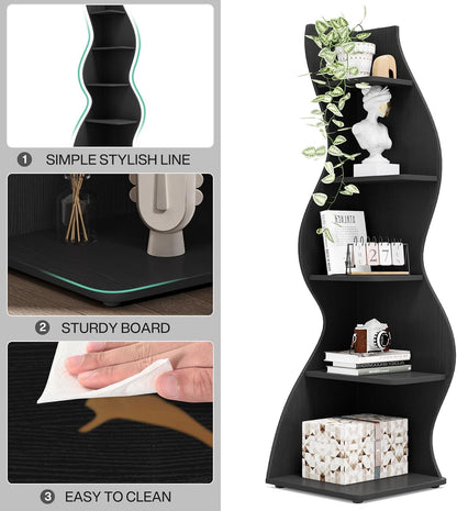 Tribesigns Corner Shelf, Modern 5-Tier Wall Corner Bookshelf, Stylish Corner Small Bookcase Storage Rack Plant Stand with Unique Shape for Living Room, Home Office (White, 1PC)