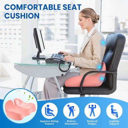 CushZone Seat Cushion, Ergonomic Memory Foam Seat Cushions for Office Chairs, Car, Long Trip, Desk Chair, Lab, Extra Large Size for Sciatica & Hip & Tailbone Pain Relief, Sciatica Support (Black)