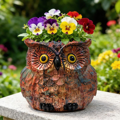 Owl Planter, Owl Succulent Pots, Funny Plant Pots Indoor/Outdoor, Decorative Garden Flower Pot, Cute Small Planters for office Home Decor, Unique Statue Figurine Gifts for Women Mother Teacher Red
