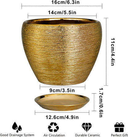 Ceramic Modern Glaze Succulent Planter Pot with Drainage Hole and Saucer 6 Inch Round Flower Plant Pot for Indoor Outdoor Herb Snake Plants
