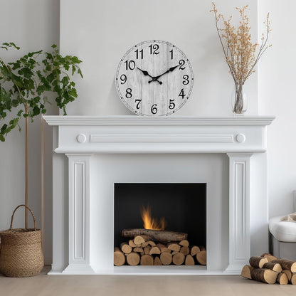 Wall Clock, Rustic Wall Clocks Battery Operated Silent Non Ticking, Country Round Wooden Clocks Farmhous Wall Decorative for Kitchen, Bathroom, Living Room (Gray 8 Inch)