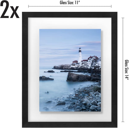 Americanflat 8.5x11 Floating Picture Frame with Polished Crystal-Clear Glass - Set of 2 - Use as 5x7 Frame or Display 4x6 Photo - Signature Float Collection - Photo Frames for Wall Display - Black