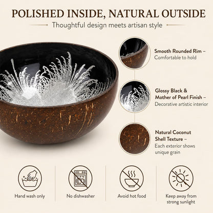 ChezMax Natural Coconut Bowl with Mother of Pearl Inlays - Key Bowl & Fruit Snack Holder (Blue-Gold)