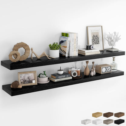 RICHFOCUS 72Inch Floating Shelves for Wall 2 Pack Shelves for Bedroom|Kitchen|Bathroom Wall Mounted Rustic Wood Floating Shelf with Invisible Brackets for Books|Storage|Decor, Rustic Brown