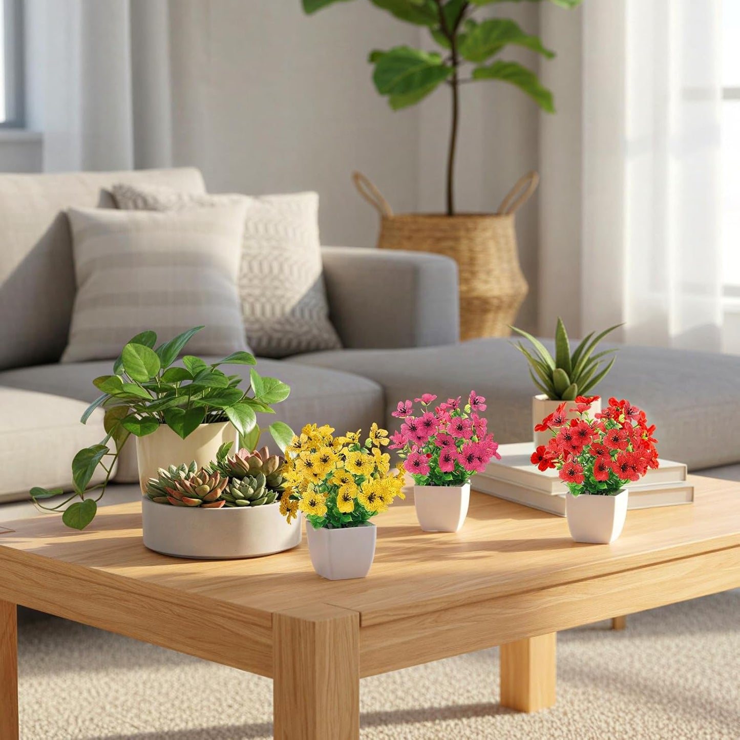 CEWOR Fake Plants 2 Pack Mini Potted Plants Bathroom Accessories Small Artificial Greenery Decorations for Bathroom Office Home Room Kitchen Table Indoor