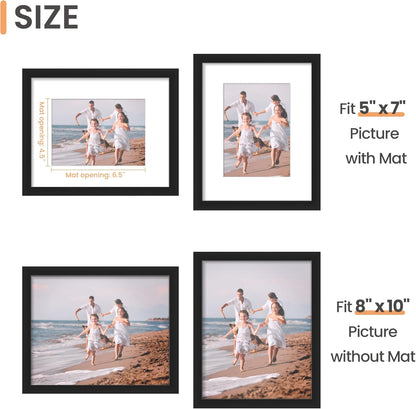 upsimples 8x10 Picture Frame, Display Pictures 5x7 with Mat or 8x10 Without Mat, Wall Hanging Photo Frame, Black, 1 Pack - Colors B
