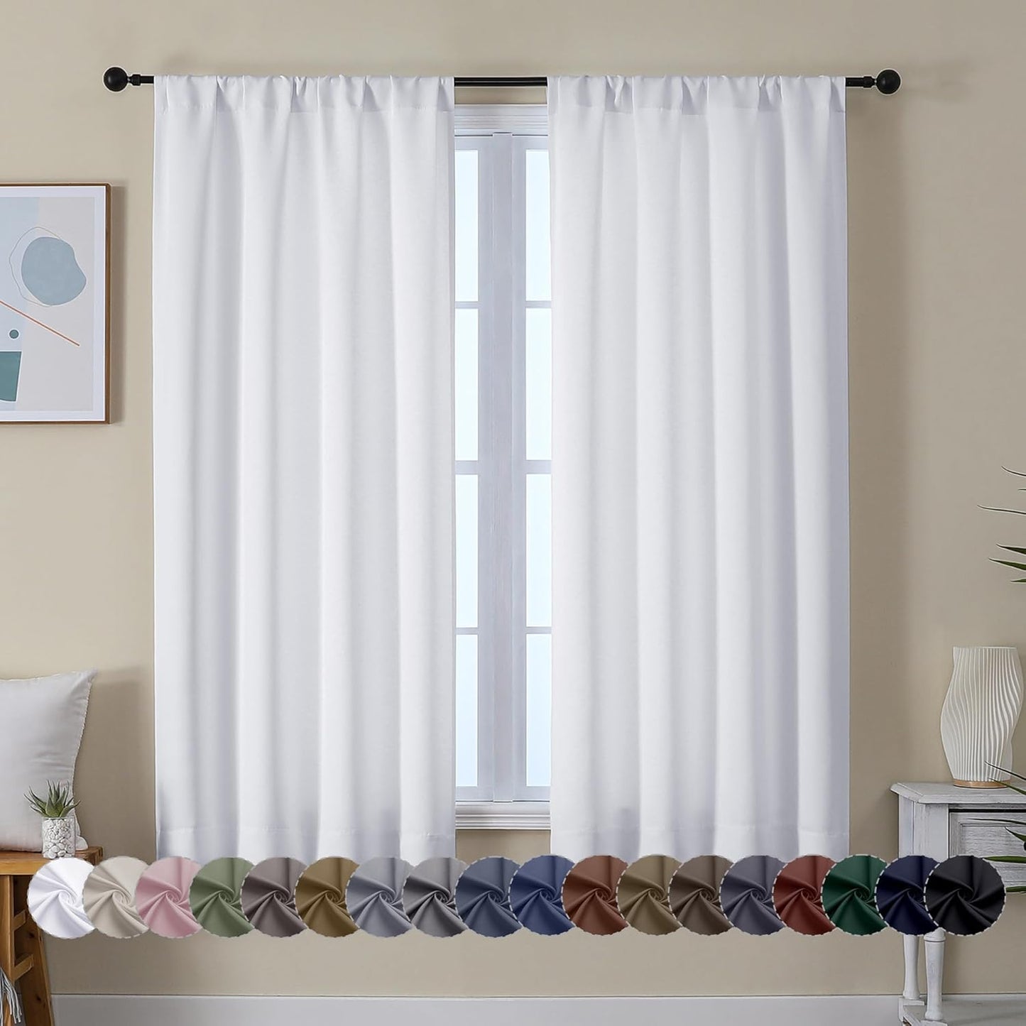 Simplebrand Ava Sage Green Blackout Curtains for Bedroom 63 Inch Length 2 Panels Set, Solid Thermal Insulated Energy Saving Rod Pocket Window Treatment Curtains Blackout Drapes, W40 x L63 Inch, Sage - Colors C