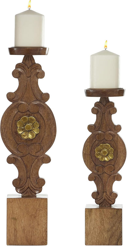 Deco 79 Metal Abstract Decorative Candle Holder Mushroom Inspired Candle Stand, Set of 2 Candlestick Holder 11", 14"H, Gold